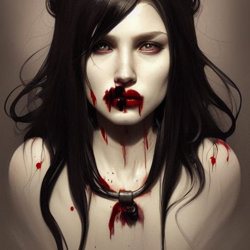 Halloween Portrait with Long Black Hair, Hyperdetailed Art