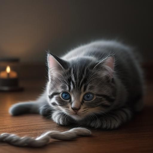 Cute Kitten Plays With Yarn: Hyper-Realistic Digital Art