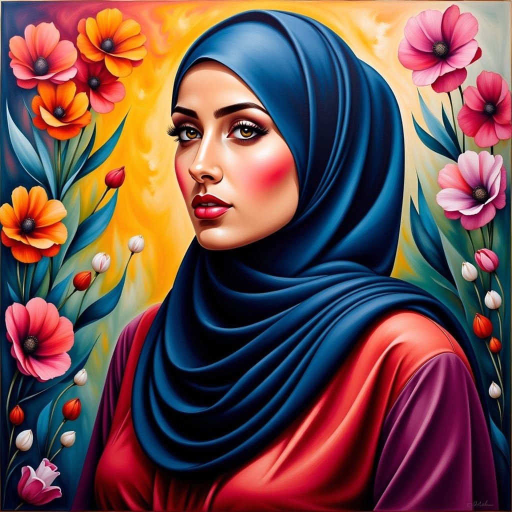 Ethereal Beauty in Hijab with Blooming Florals