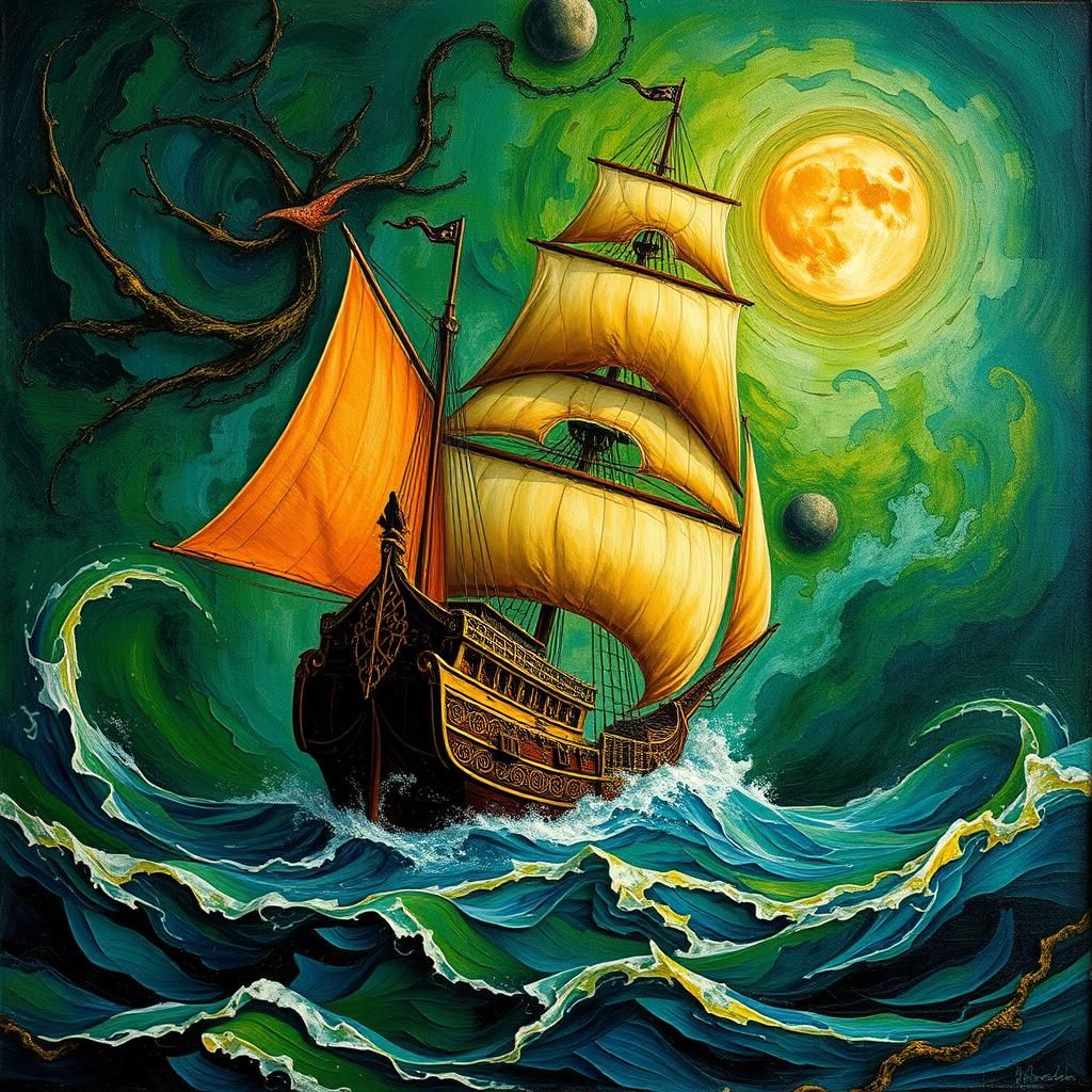 Majestic Pirate Ship in Surreal Impasto Style
