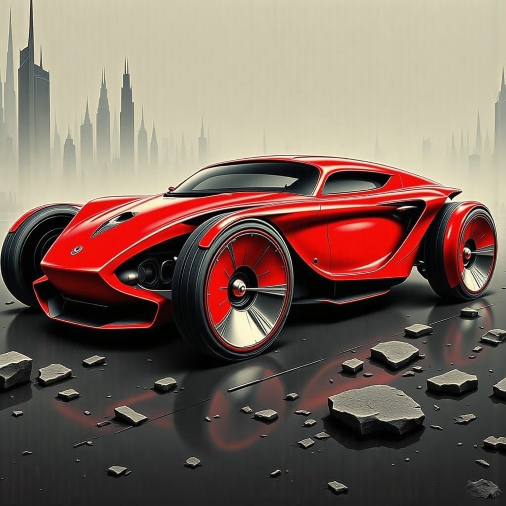 Futuristic Car in a Cyberpunk Cityscape