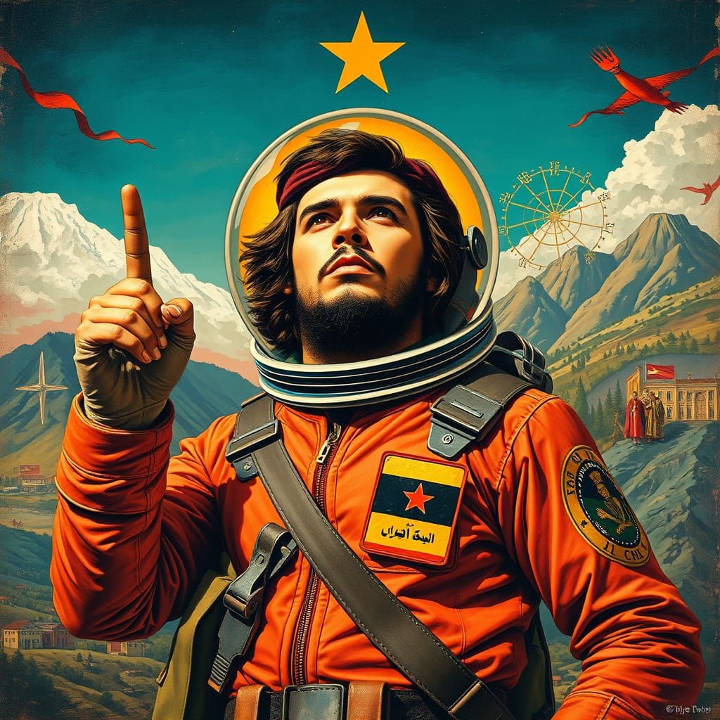 Che Guevara's Futuristic Space Iconography in Mixed Media St...