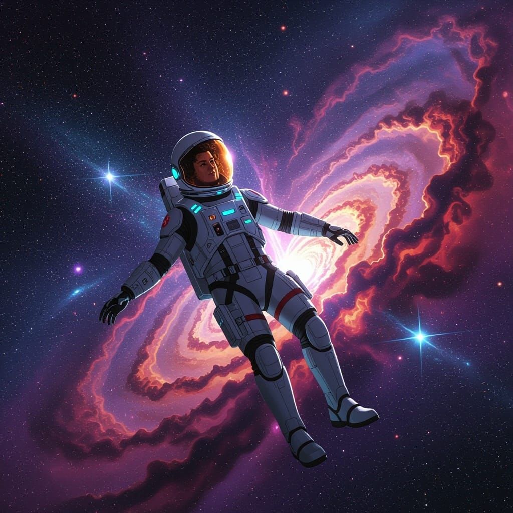 Cosmic Astronaut in Vibrant Galaxy