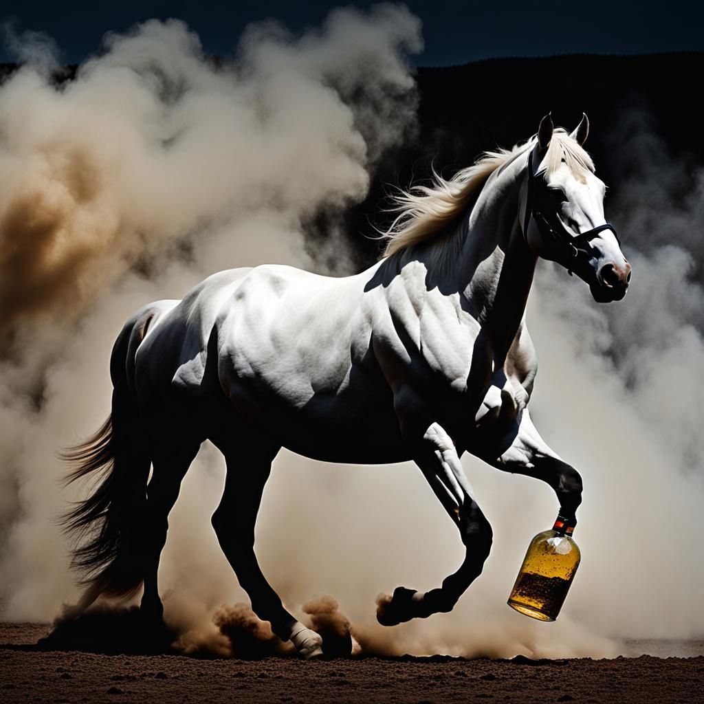 Ethereal White Winged Horse Emerges from Bottle