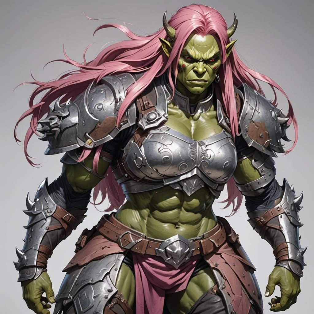 Anime Orc Warrior with Flowing Pink Hair