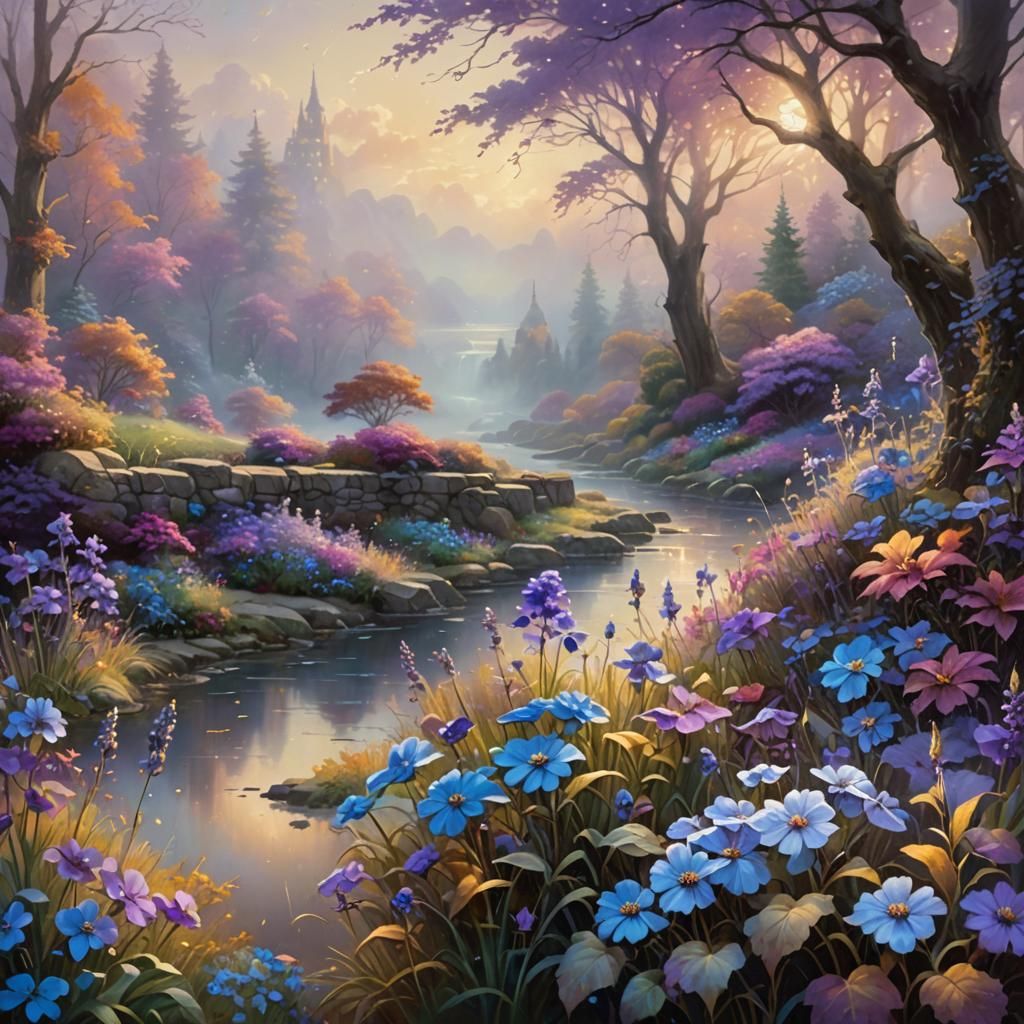 Ethereal Autumn Flowers in Fantasy Landscape