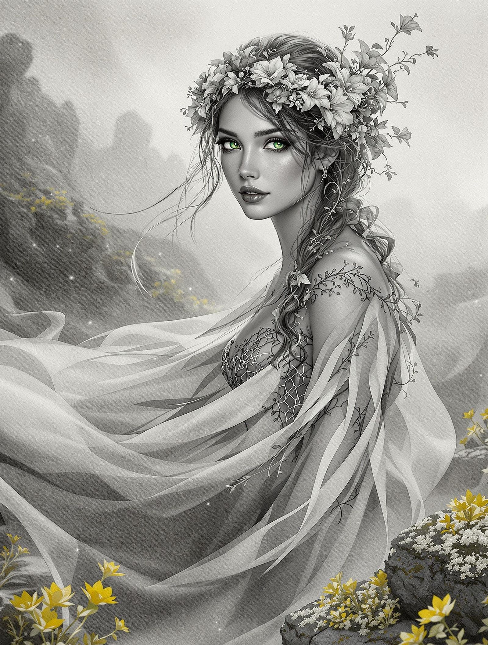 Celtic Floral Witch Amongst Whispers of Nature's Magic