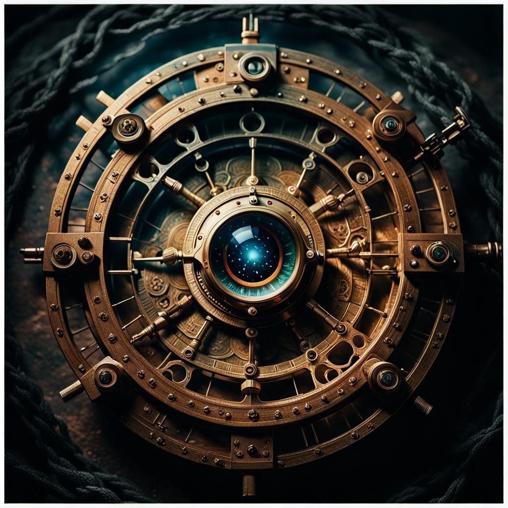 Intricate Astrolabe Portrait in Anime Style