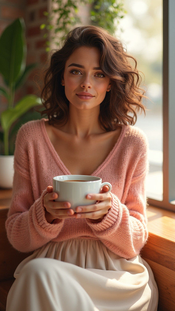 Woman in Cafe: Semi-Realistic Digital Art