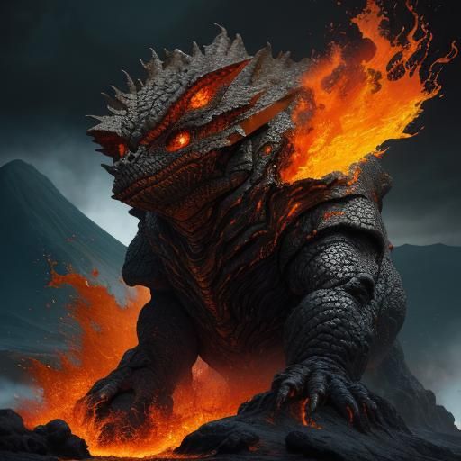 Colossal Molten Lizard in Apocalyptic Landscape