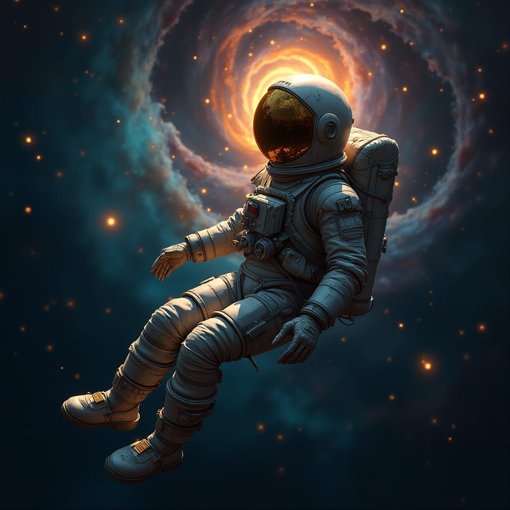 Astronaut Contemplates Cosmic Beauty in Starry Space