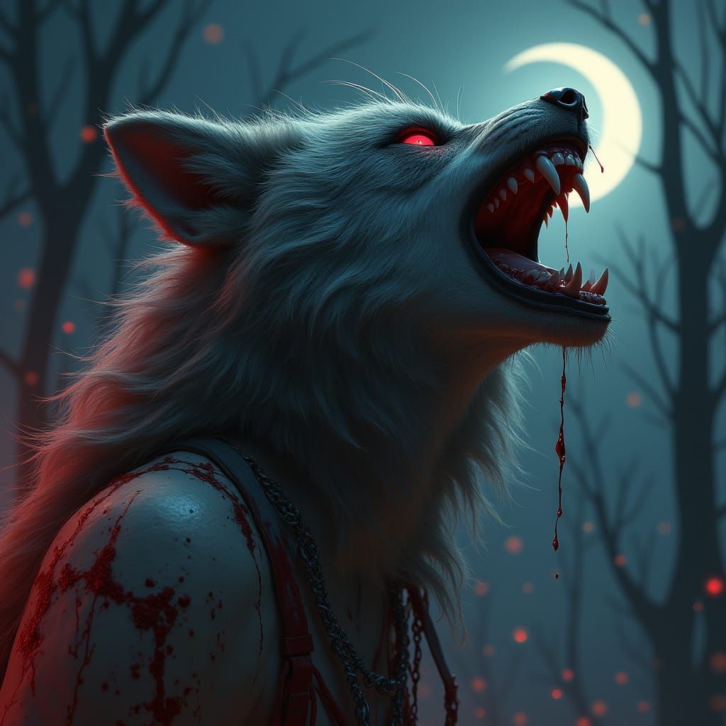 Gothic Werewolf Goddess Bays at the Blood Moon