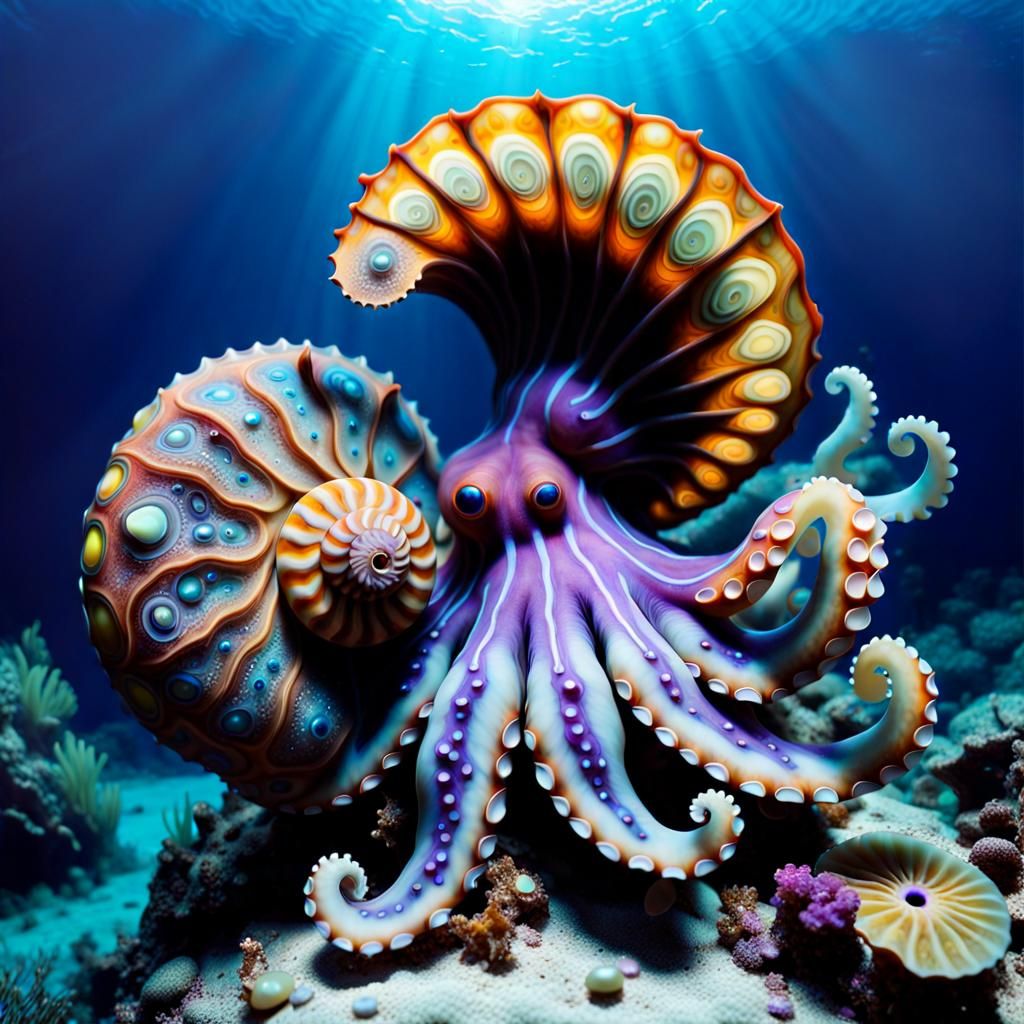 Underwater Octopus and Nudibranch with Gemstones