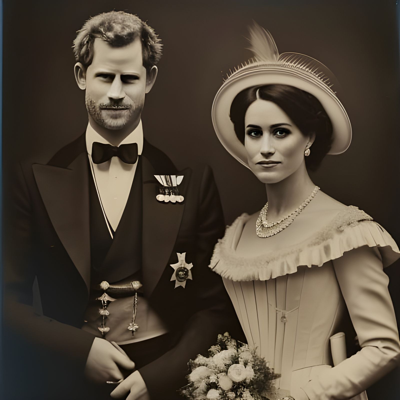 Victorian Wedding Portrait in Tintype Photograph Style