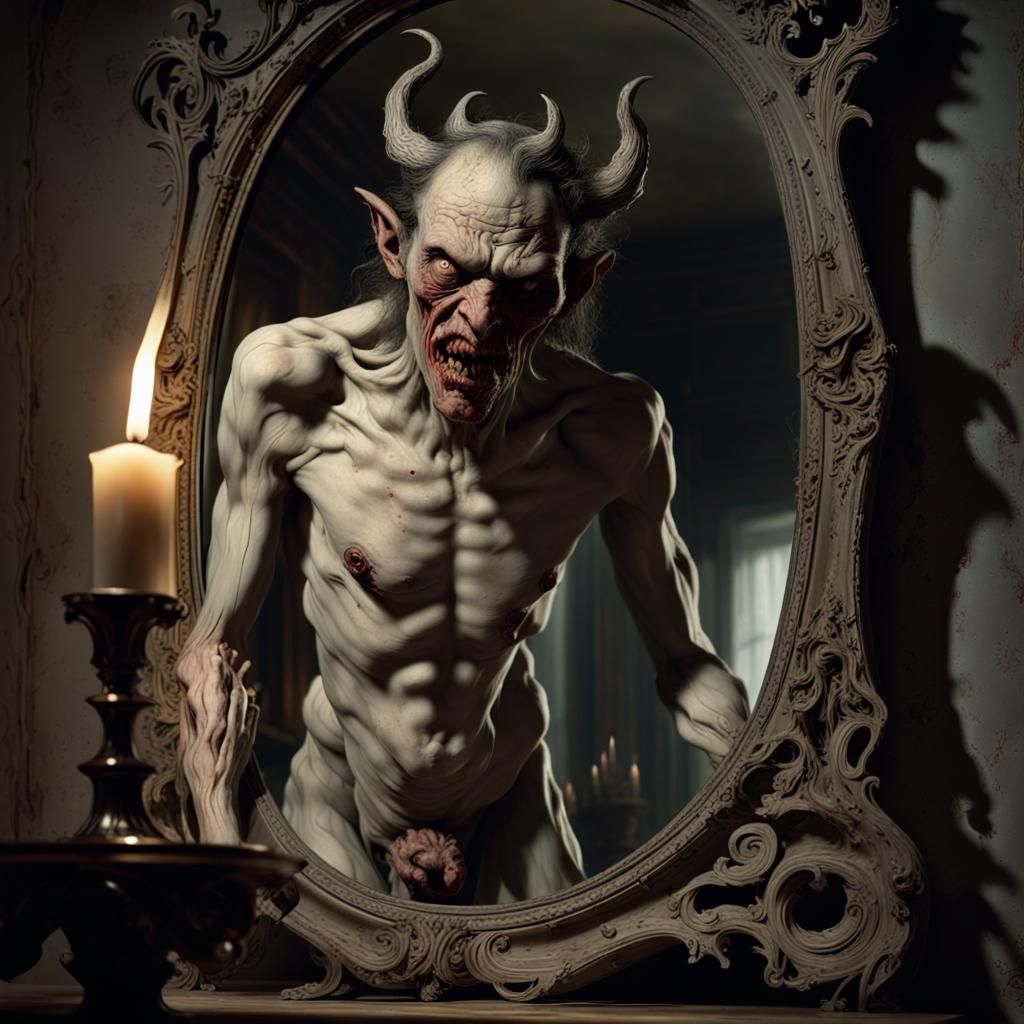 Grotesque Demon Reflected: Dark Fantasy Horror