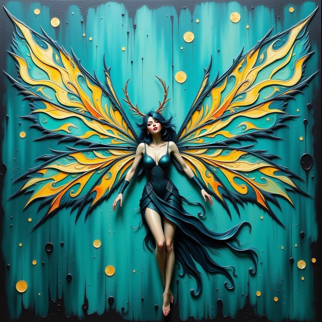 Impasto Fairy in Cyberpunk Style with Turquoise Wings