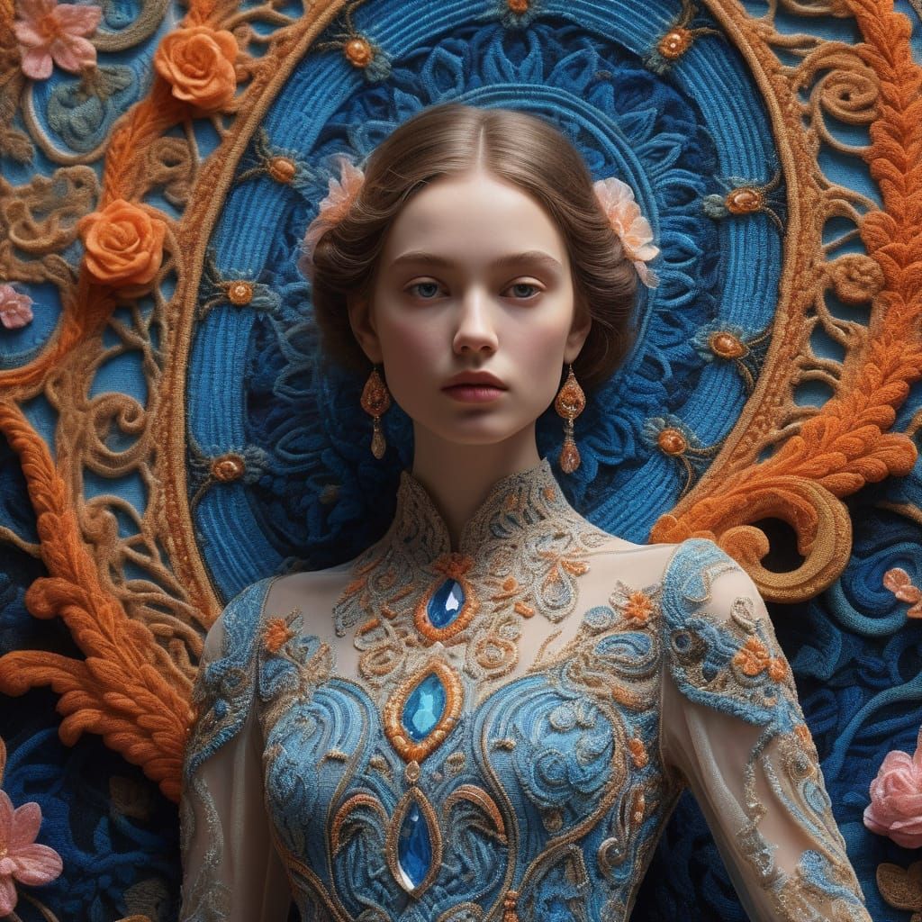 Opulent Beaded Gown in Surreal Dreamscape