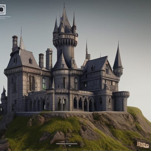 Gothic Castle Carved in Black Rock with Godrays