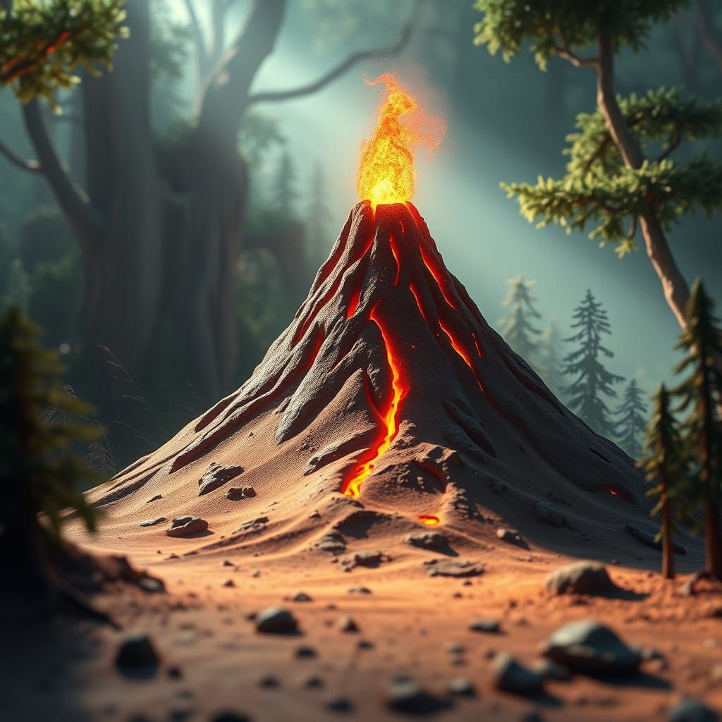 Glowing Sand Volcano Erupts in Mystical Forest