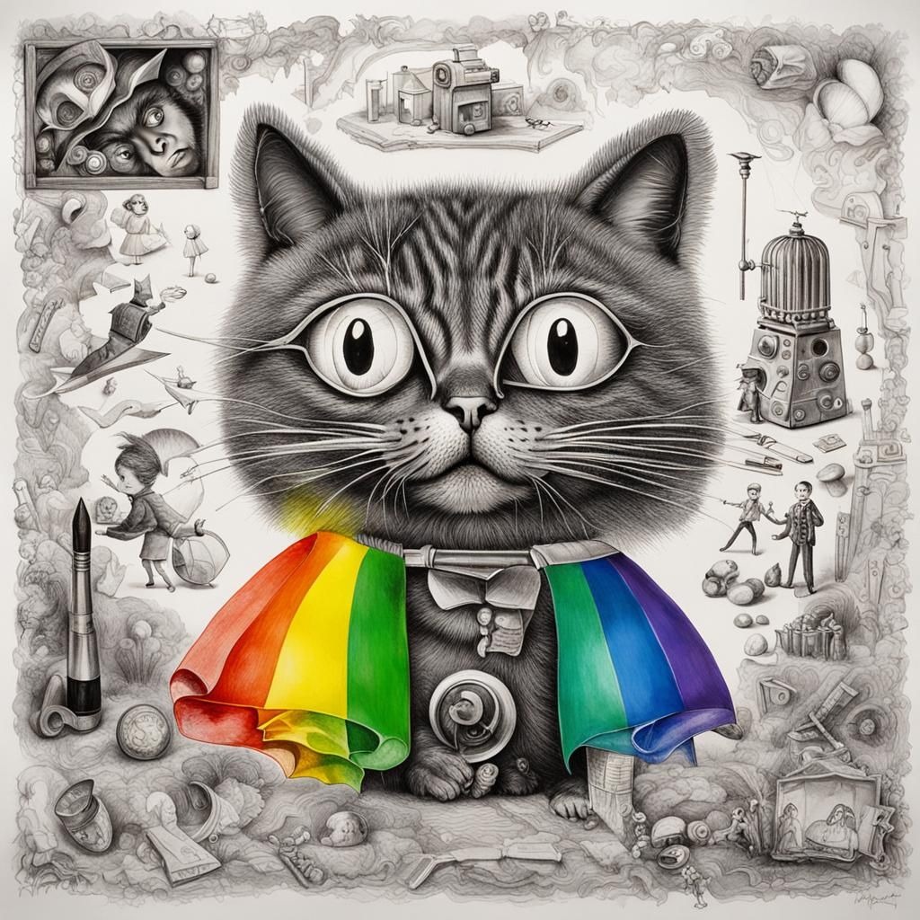 Surreal Rayograph with Fairy and Cat in Graffiti Art