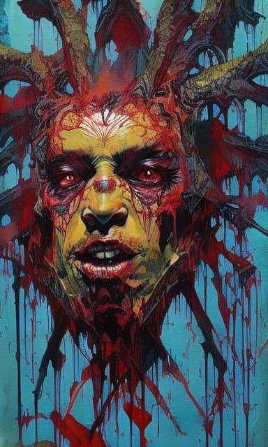 Intense Demon Portrait with Acrylic and Gouache