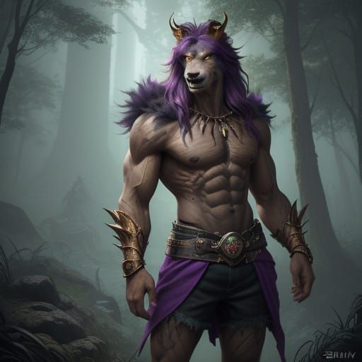 Green Werewolf with Purple Shorts: Fantasy Concept Art