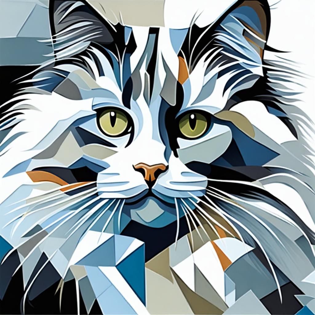 Cubist Norwegian Forest Cat in Geometric Style