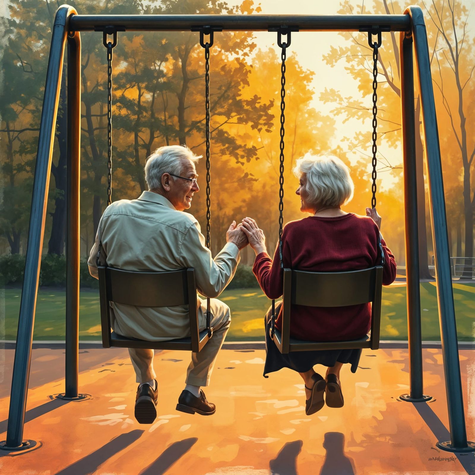 Romantic Playground Meeting as Impressionist Painting