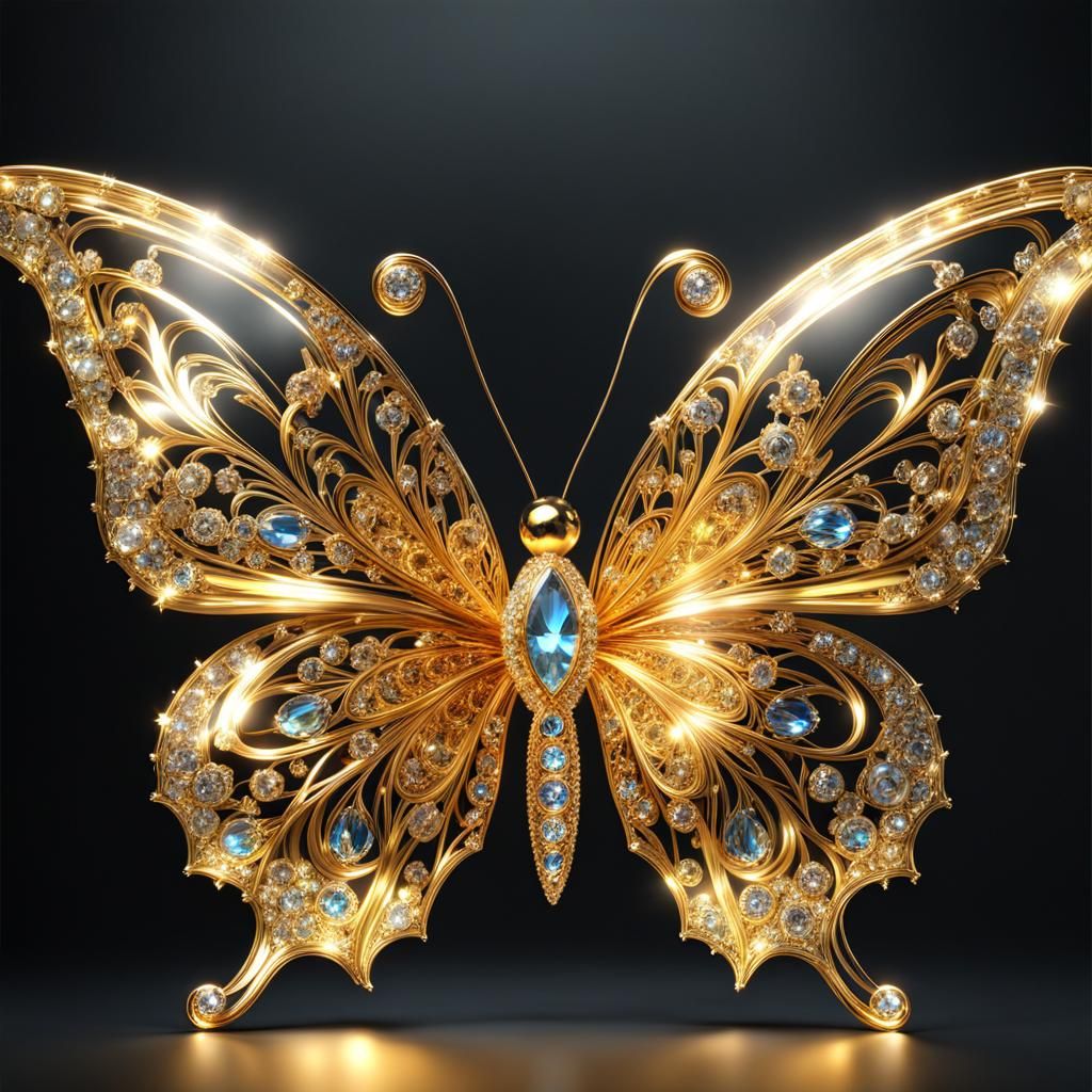 Golden Crystal Butterfly in Fantasy Style