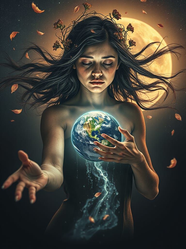 Celestial Mother Earth Portrait in Digital Art