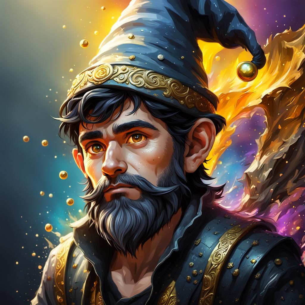 Detailed Gnome Male with Golden Eyes in Splash Art