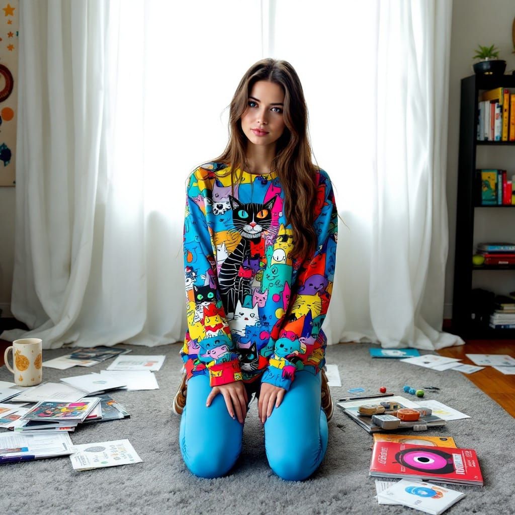 Woman in Cat Shirt, Pop Surrealism Style