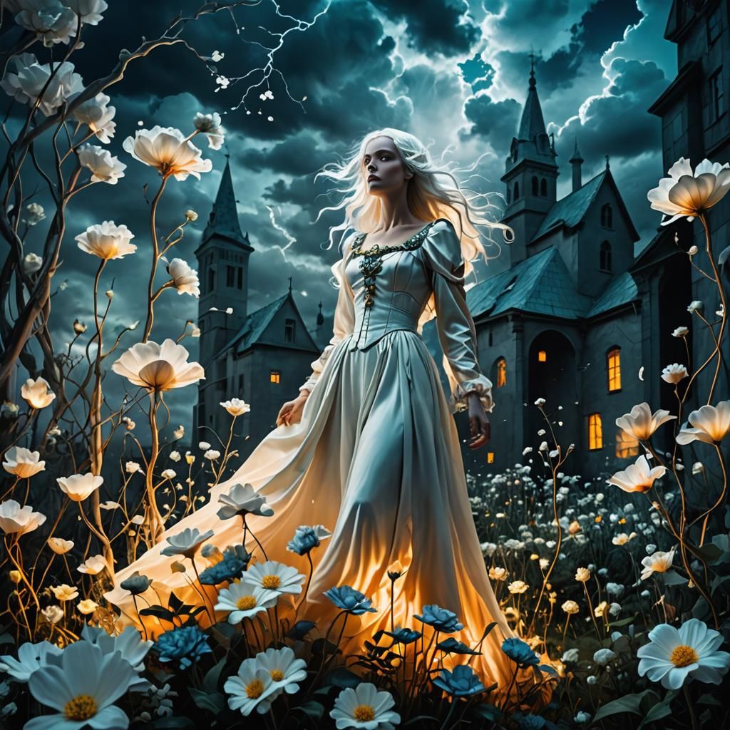 Dreamy Surrealist Fairy in a Stormy Landscape