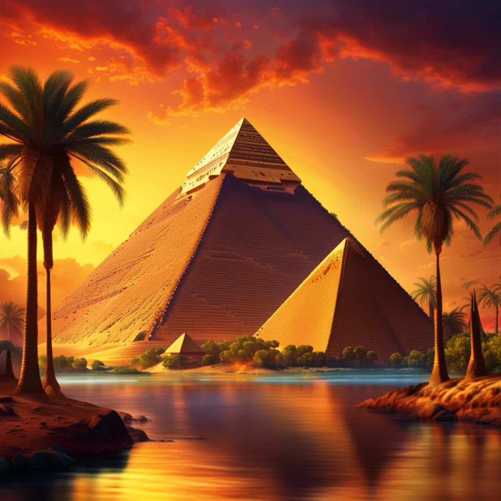 Egyptian Pyramids at Sunset: Photorealistic Landscape