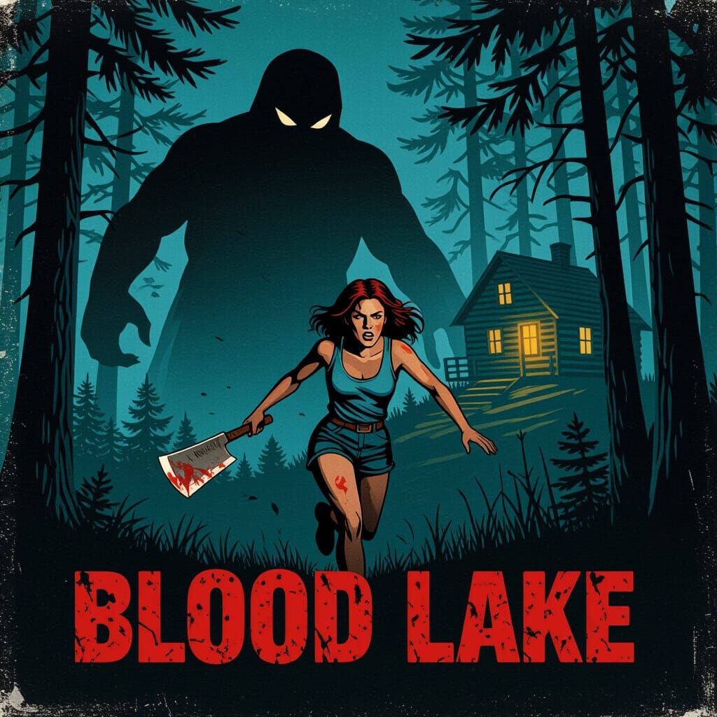 Fleeing Ominous Shadow in 1980s Slasher Style