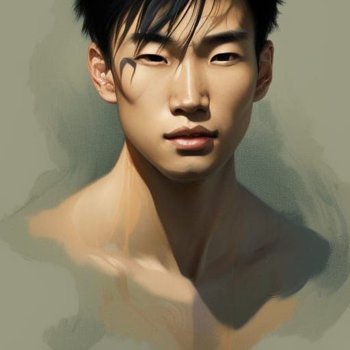 Asian Man Portrait in Hyperdetailed Digital Art Style