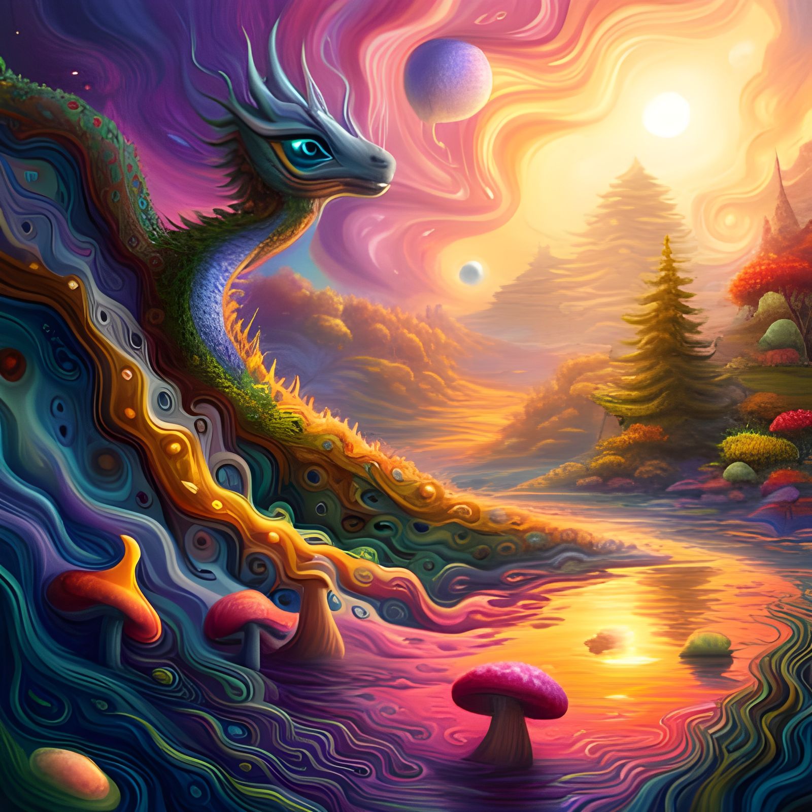 Rainbow Baby Dragon in Flower Forest Pool