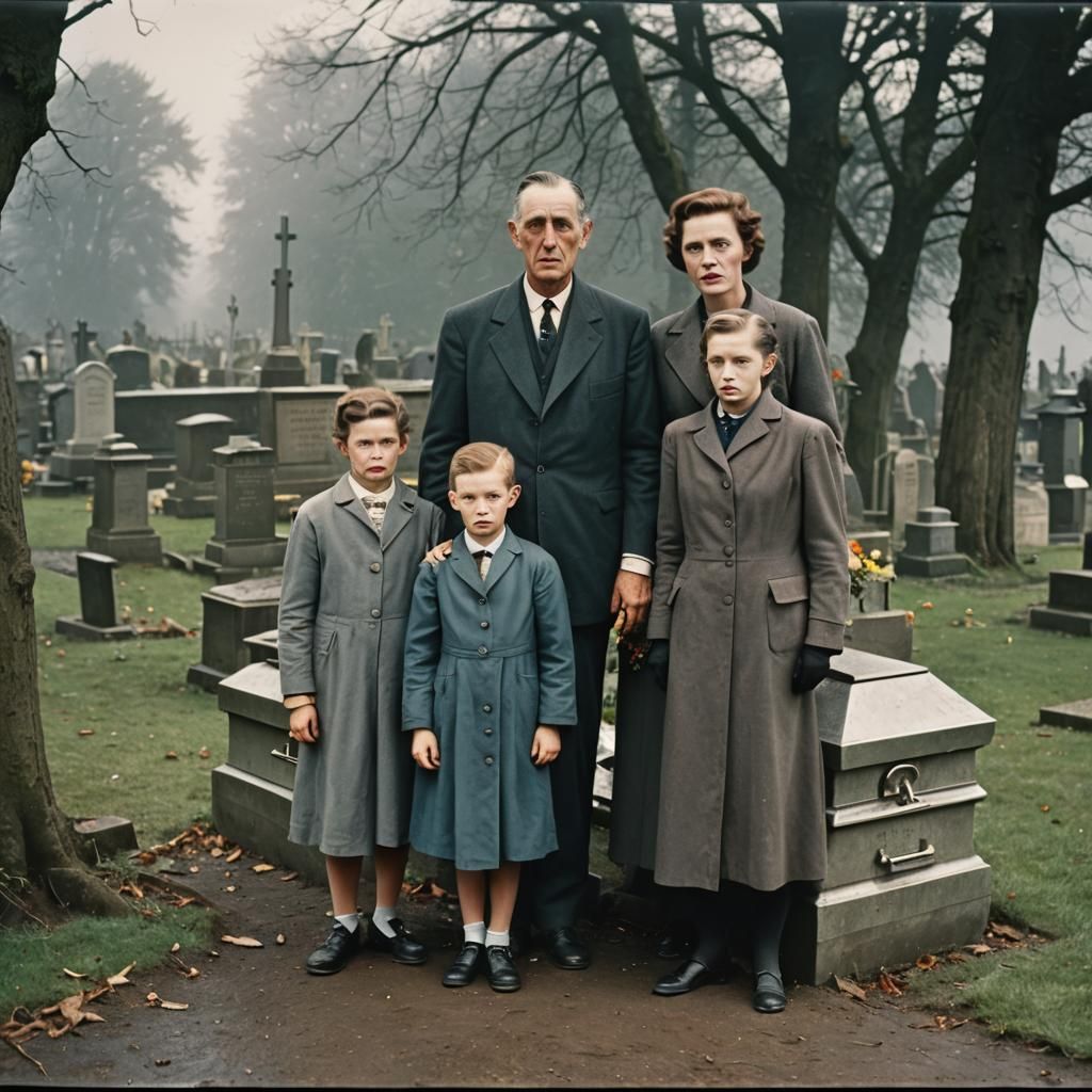 Spooky Family Coffin Photo in 1950s Style