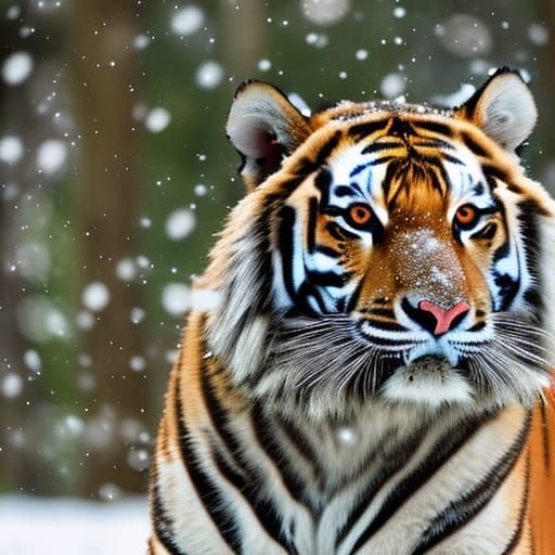 Ultrarealistic Tiger in Falling Snow