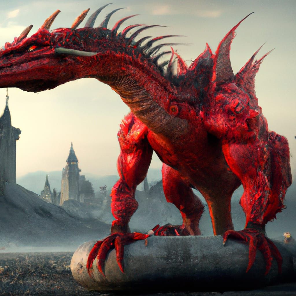 Magnificent Red Dragon in Hyperrealistic Digital Painting