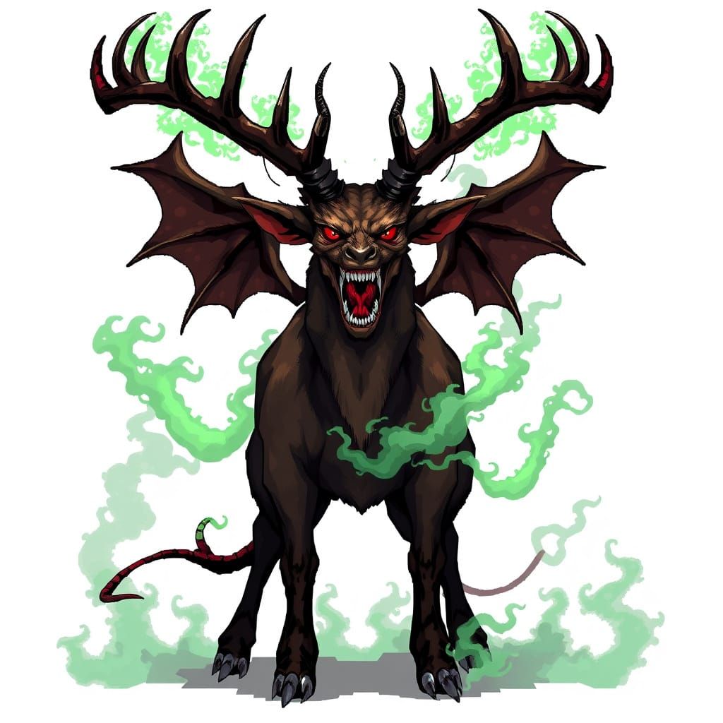Majestic Demon Deer with Razor Sharp Horns and Fangs