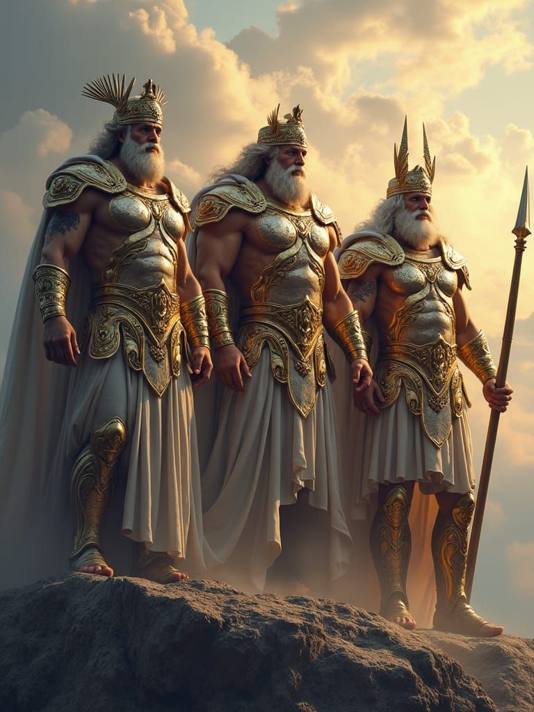 Zeus, Poseidon, and Hades in Divine Armor