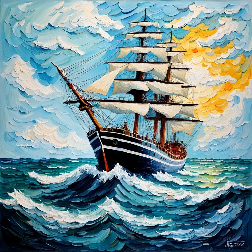 Ship at Sea: An Impasto Painting