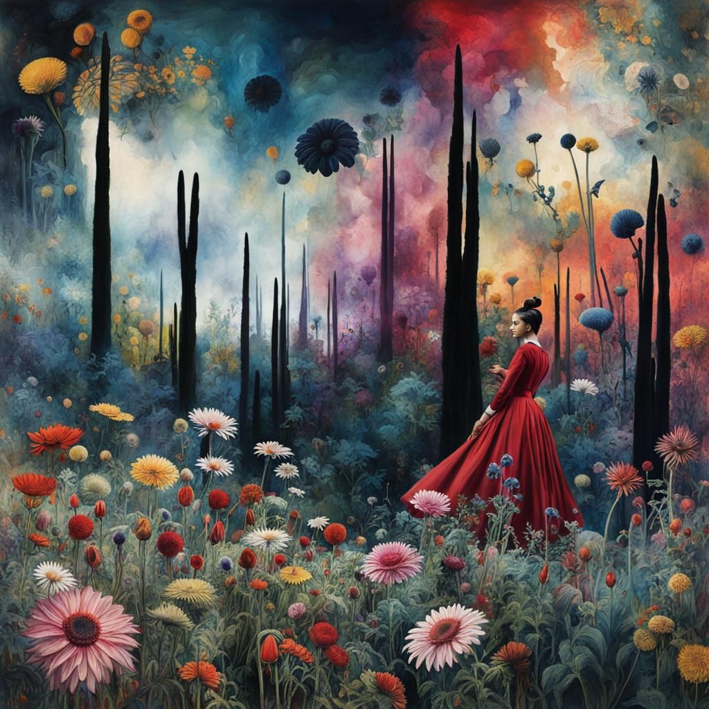 Surreal Flower Field in Dreamlike Magical Realism