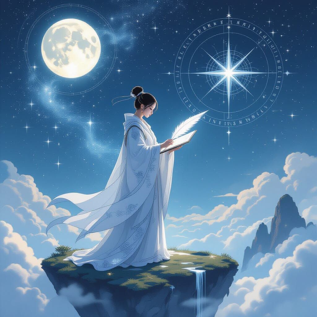 Celestial Cartographer Mapping the Cosmos: Ukiyo-e Style