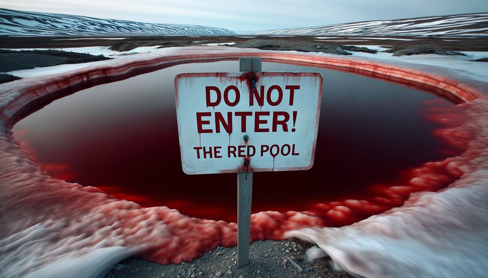 Futuristic Warning Sign Guards Mysterious Red Pool in Canadi...