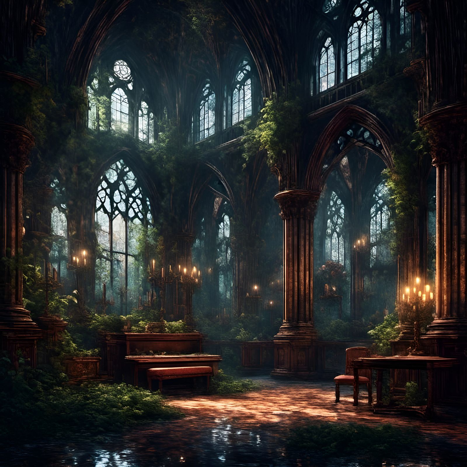 Overgrown Gothic Cathedral in 8-bit Pixel Art