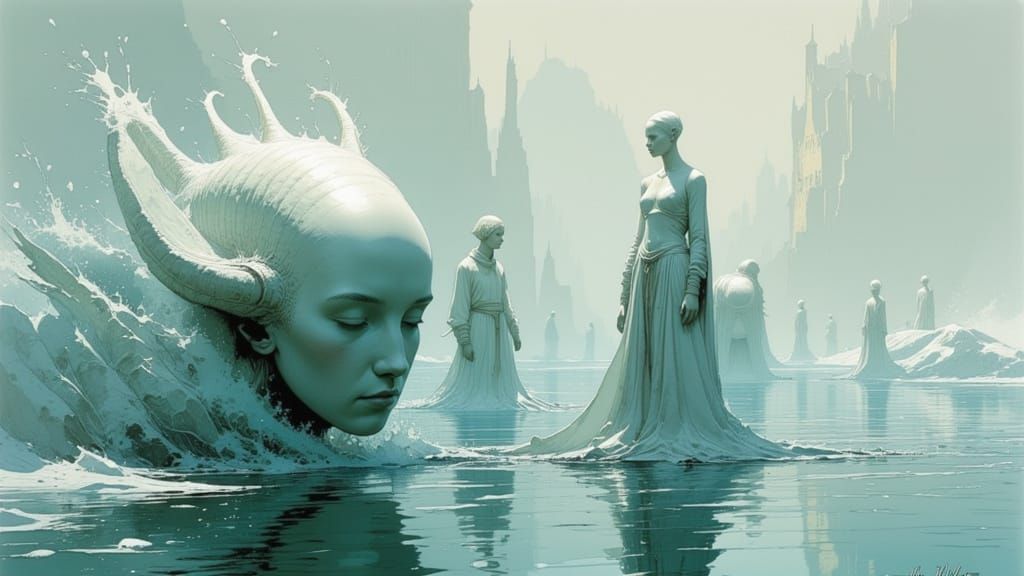Pale Figures Emerge From Water as Concept Art