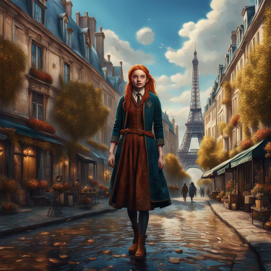 Ginny Weasley in Paris: Detailed Oil Painting