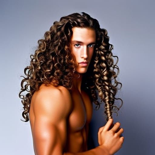 Youthful Samson Portrait with Long Curly Hair